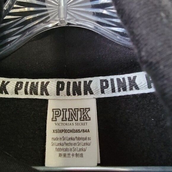 PINK Victoria's Secret Bling Logo Cowl Neck Rainbow Sleeve Sweatshirt Black XS - Picture 5 of 10